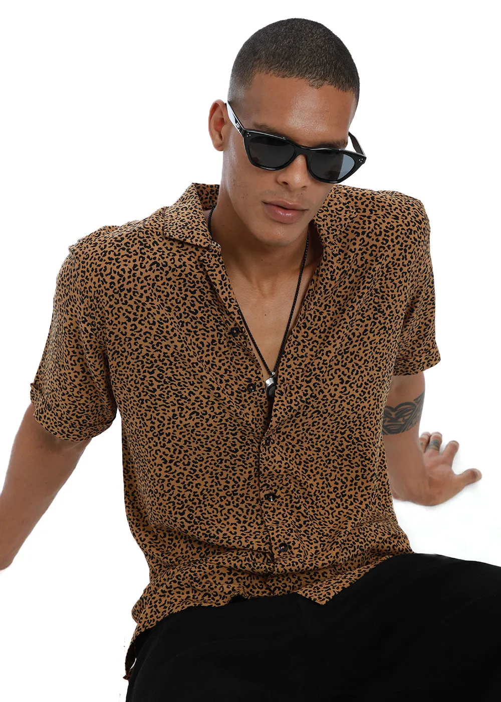 Black Panthera Print Half sleeve shirt