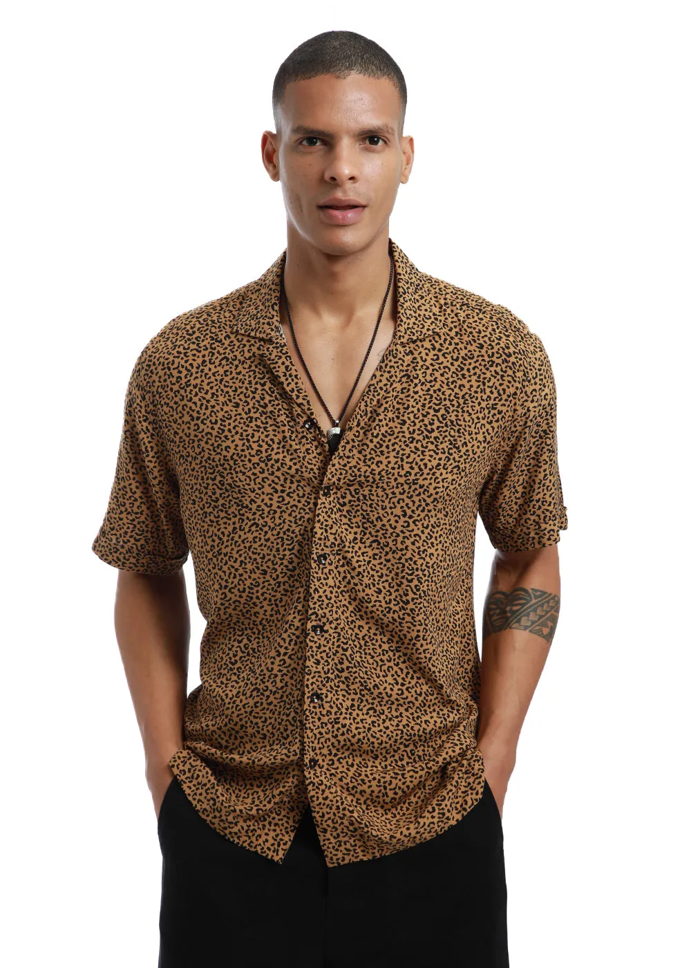 Black Panthera Print Half sleeve shirt