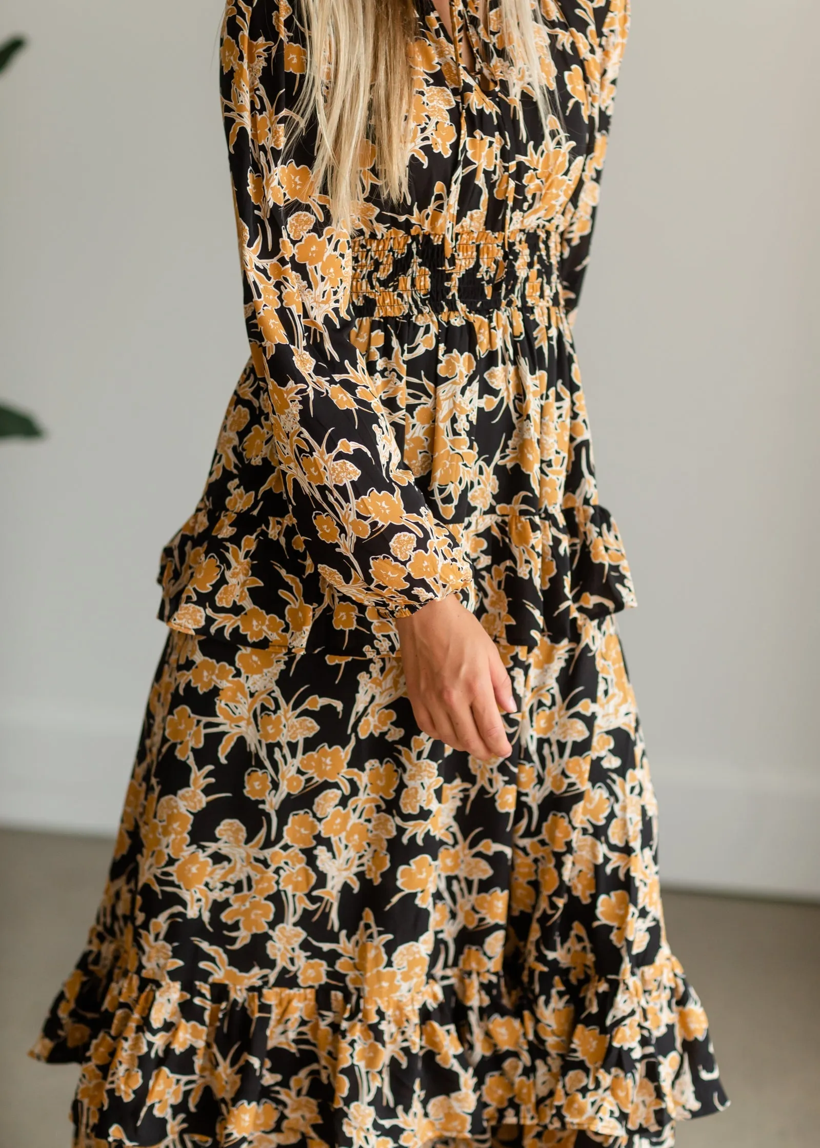 Black V-Neck Floral Maxi Dress - FINAL SALE