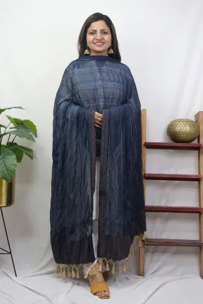 Blue Ajrakh Chiffon Dupatta