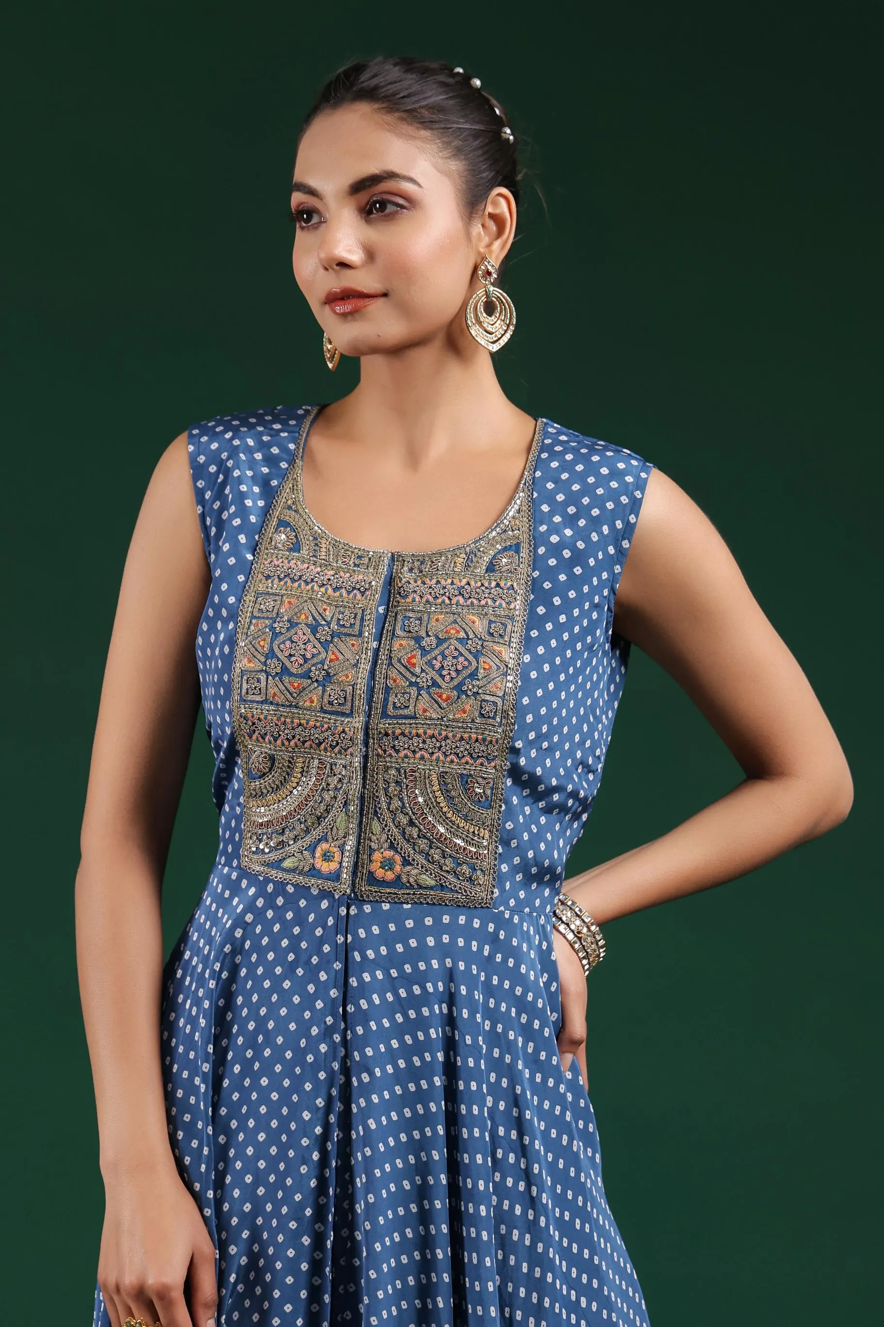 Blue Bandhani Embroidered Tunic & Palazzo