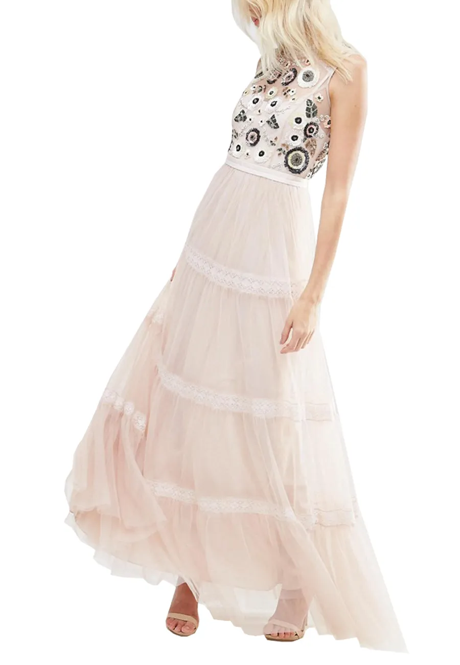 Blush Tiered Woodland Embellished Gown (Pre-loved)