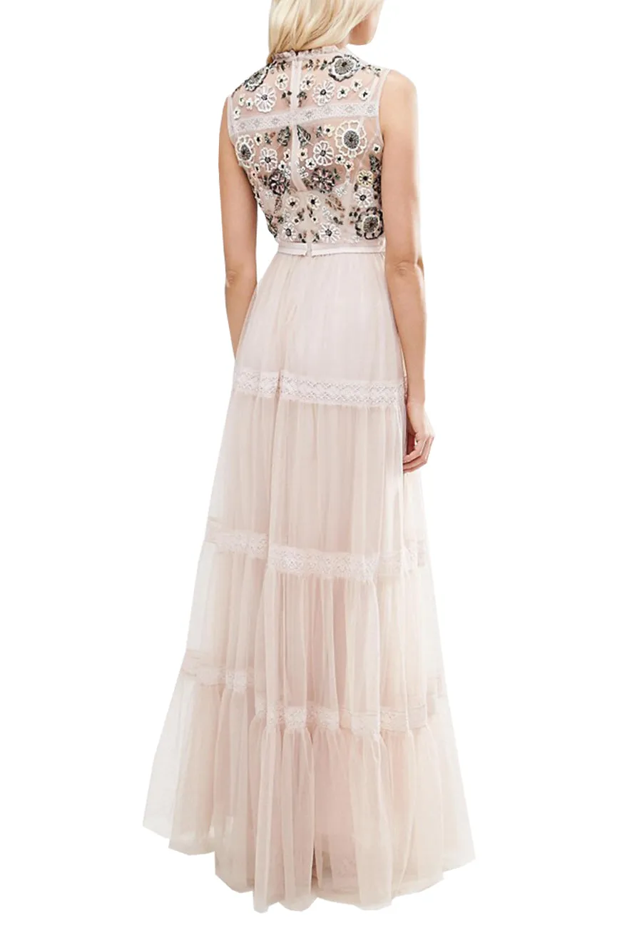 Blush Tiered Woodland Embellished Gown (Pre-loved)