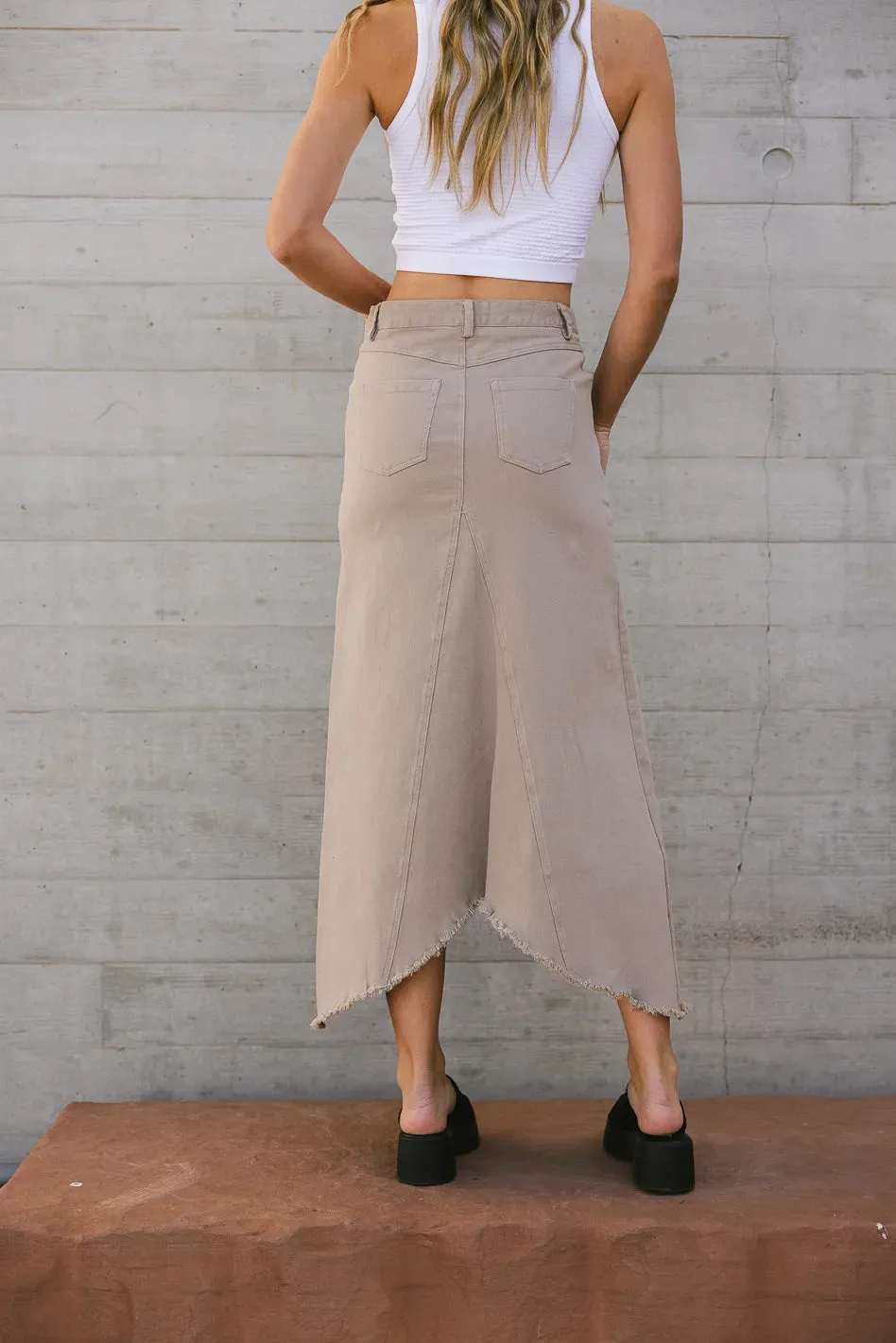 Blythe Denim Skirt in Taupe