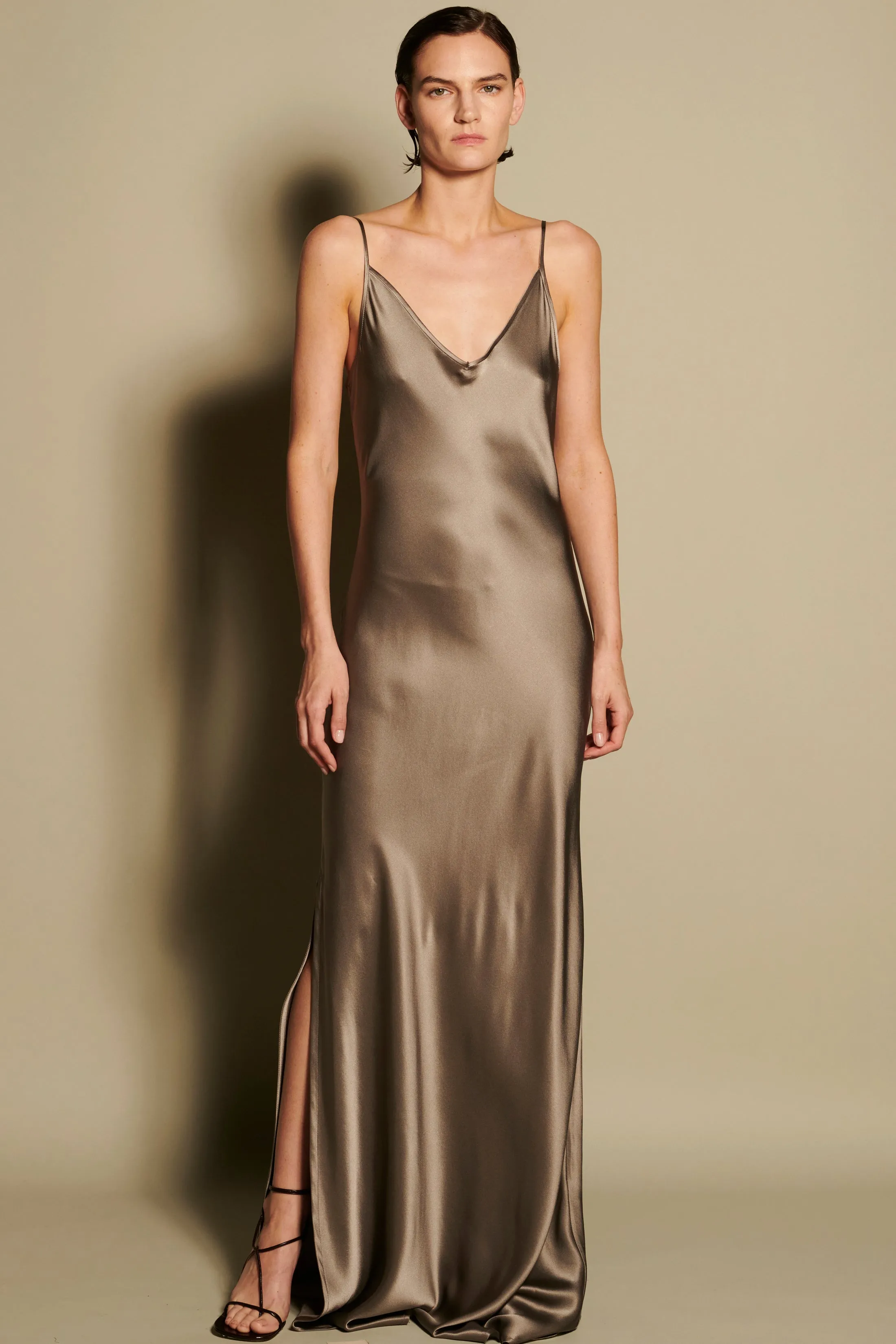 BM Full Length Slip Dress with Slit - Dust