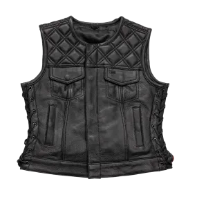 Bonnie - Women's Motorcycle Leather Vest - Diamond Quilt