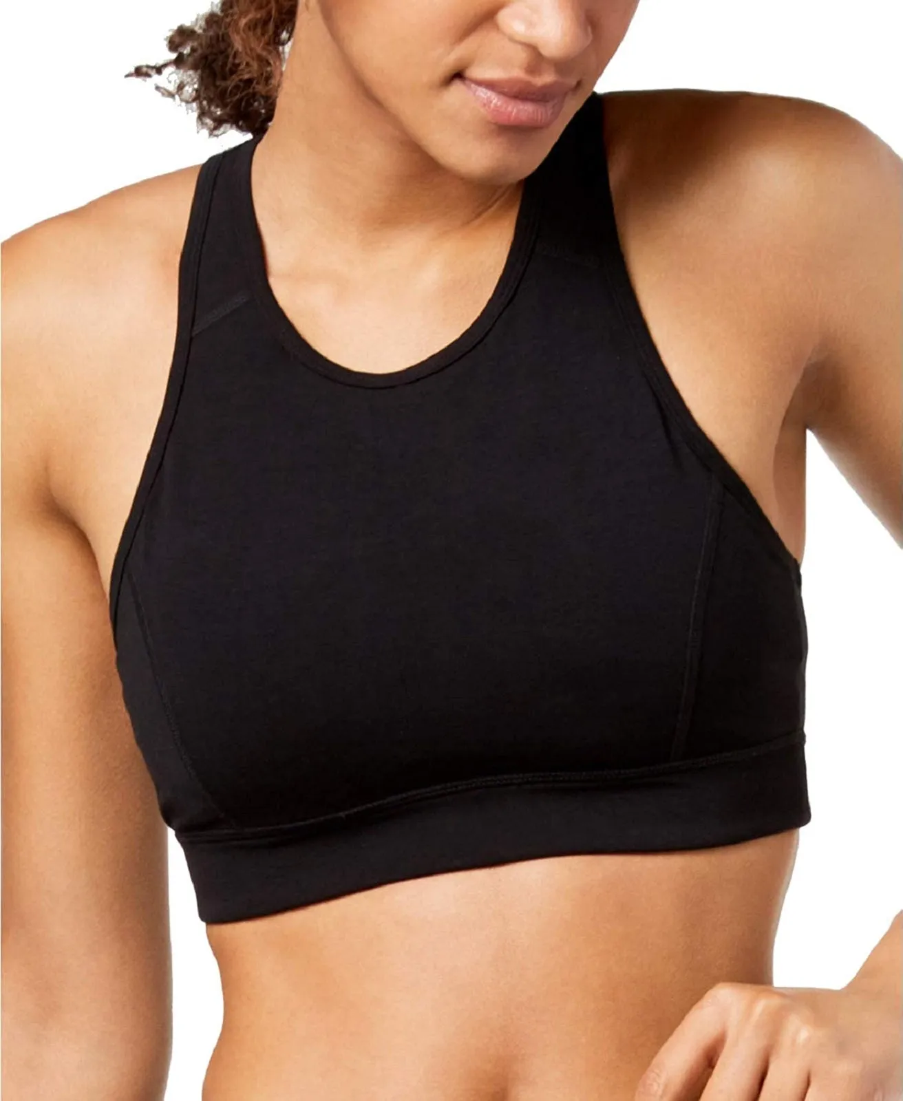 Calvin Klein Women's High-Neck Lattice-Back Sports Bra, Black, XS