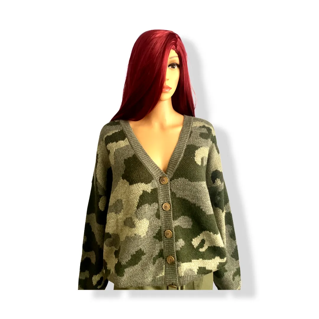 Camo Cardigan-Olive Multi-ND-XL