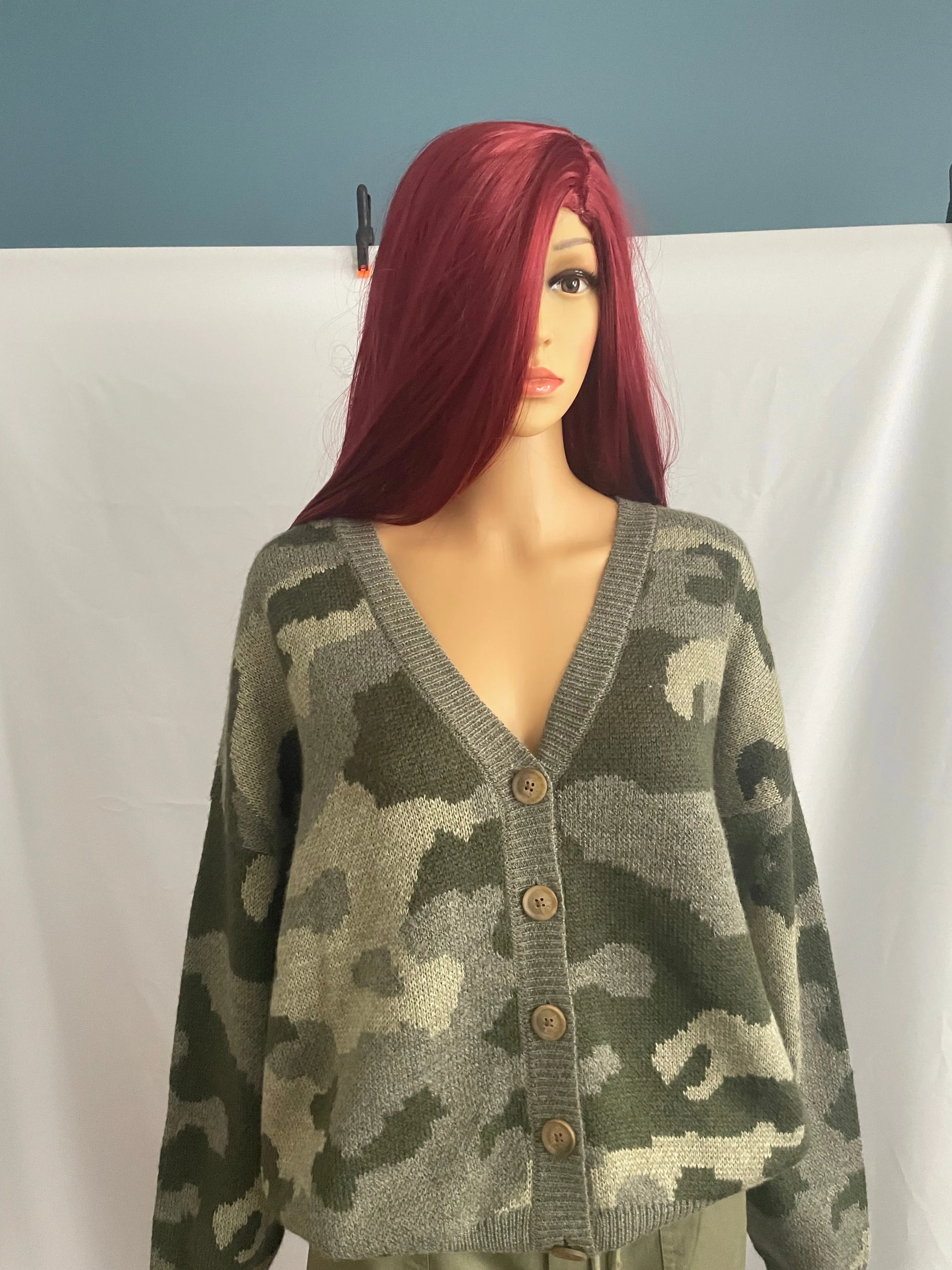 Camo Cardigan-Olive Multi-ND-XL