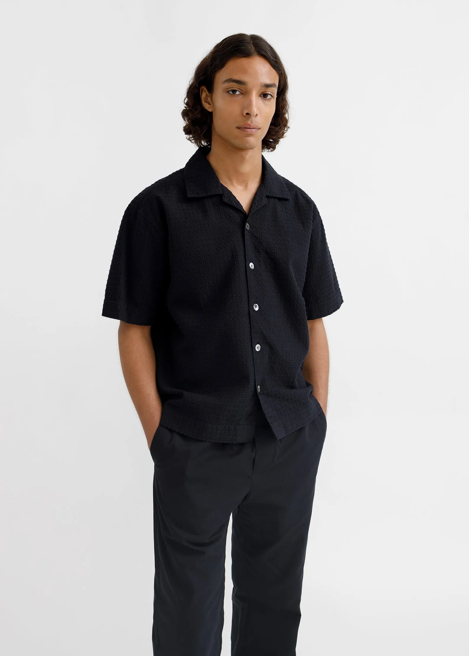 Camp Collar Short Sleeve Shirt - Black