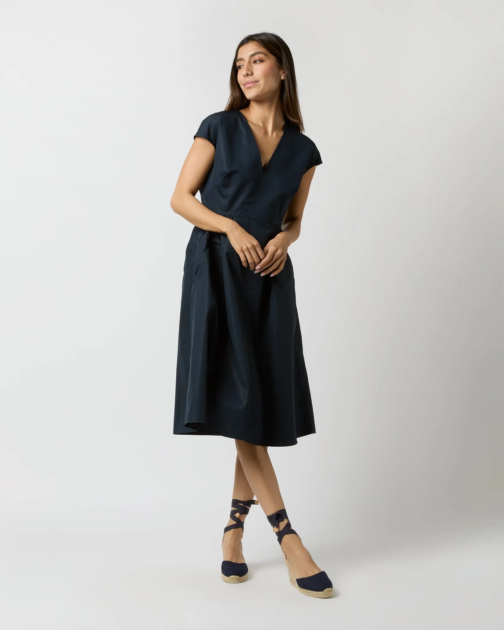 Cap-Sleeve Dress in Navy