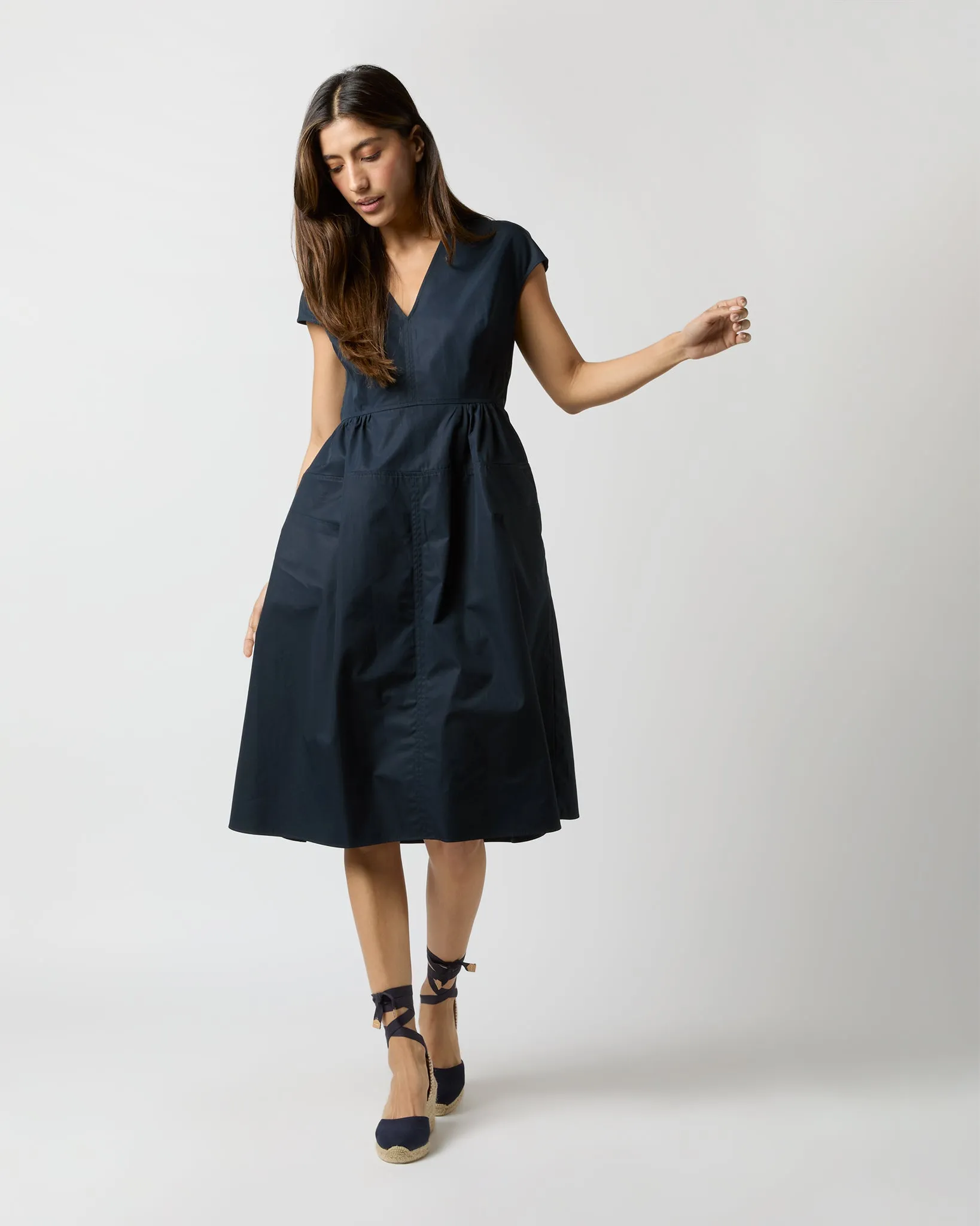 Cap-Sleeve Dress in Navy