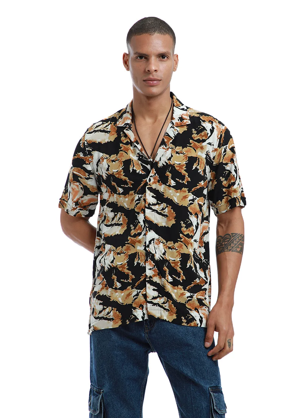 Caramel Brown Print Half sleeve shirt