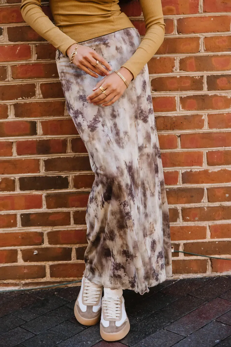 Chandler Abstract Maxi Skirt in Brown