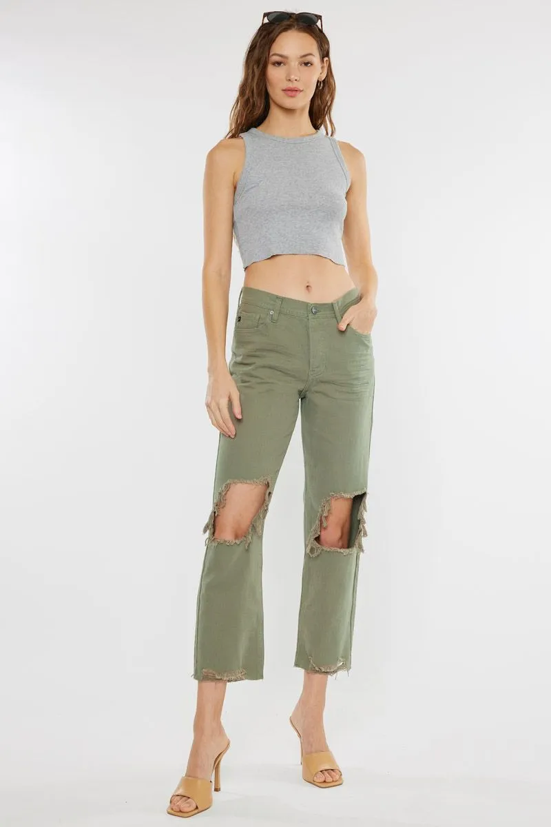 Claire High Rise Straight Jeans Olive