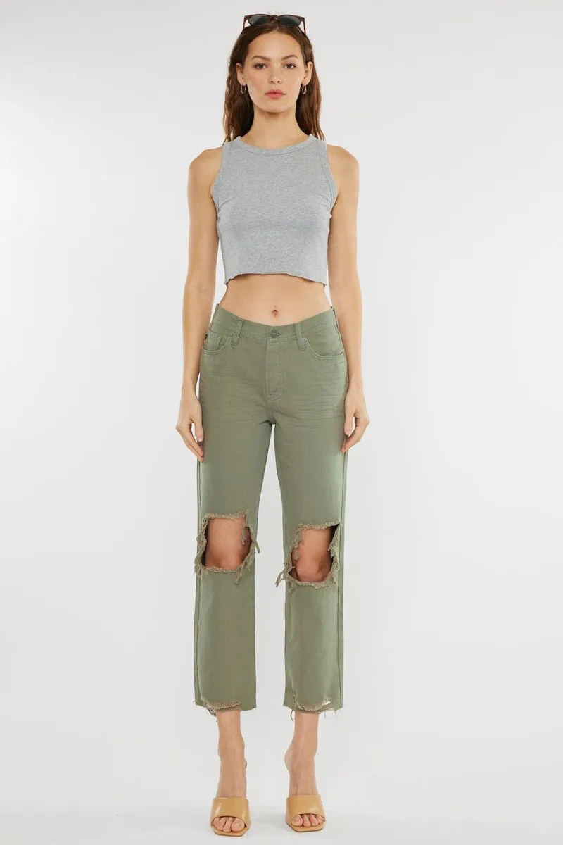 Claire High Rise Straight Jeans Olive