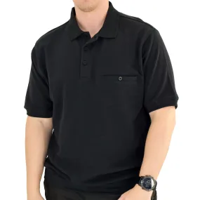 Classics by Palmland Short Sleeve 3 Button Banded Bottom Knit Collar 6070-100BT-Black