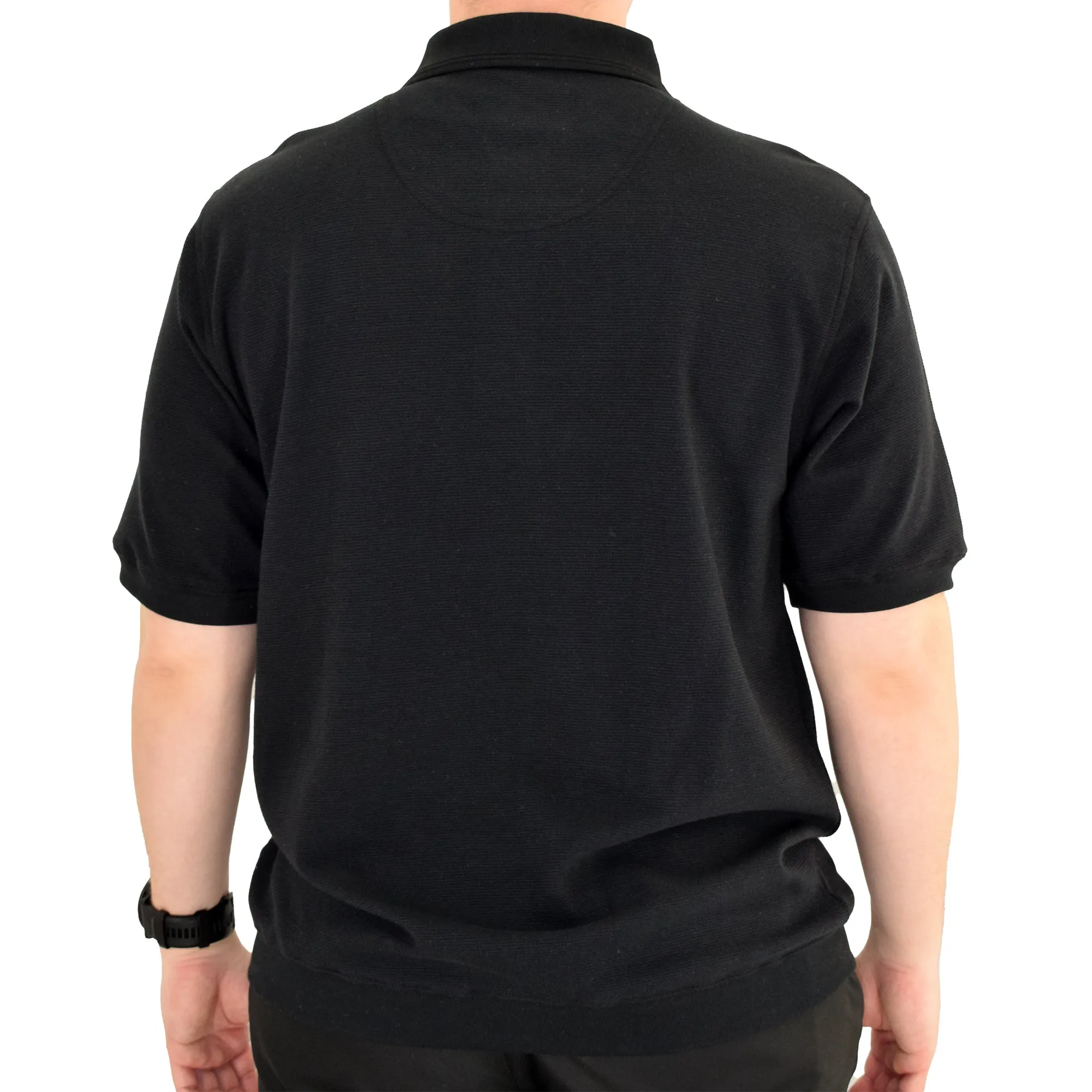 Classics by Palmland Short Sleeve 3 Button Banded Bottom Knit Collar 6070-100BT-Black