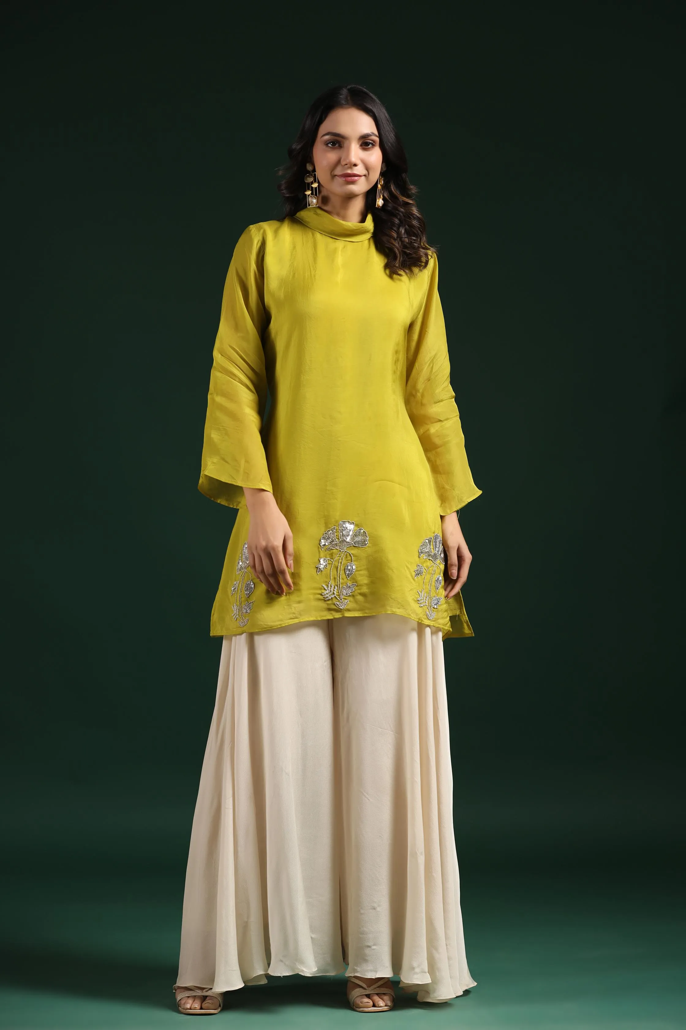 Corn Yellow Embellished Premium Organza Silk Palazzo Set