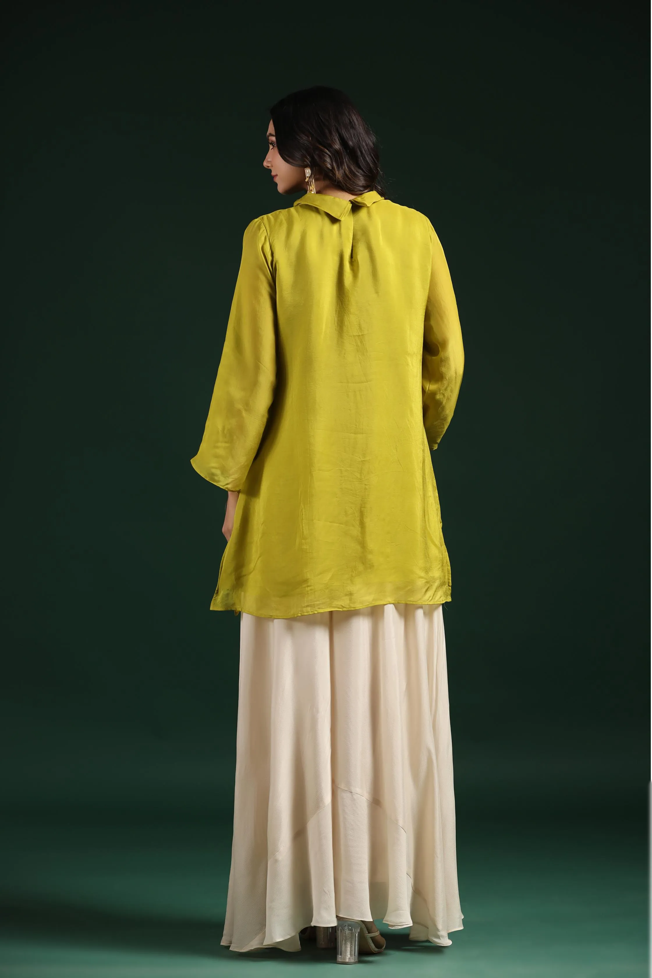 Corn Yellow Embellished Premium Organza Silk Palazzo Set