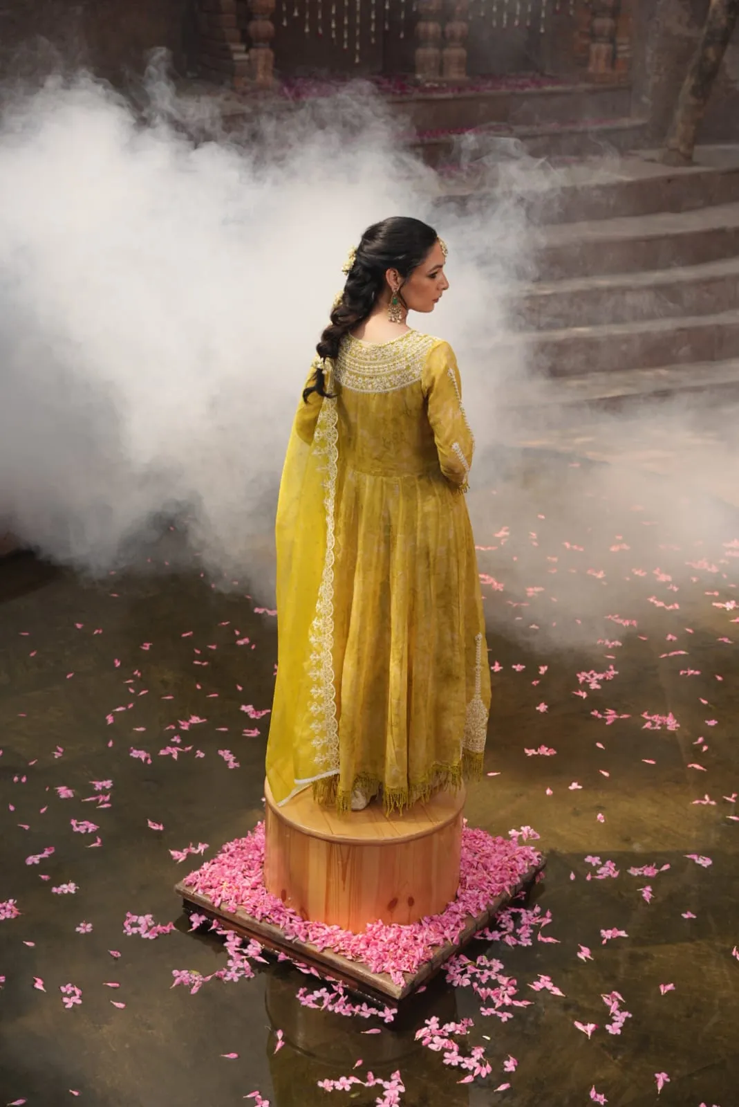 Corn Yellow Embroidered Premium Organza Silk Anarkali Set