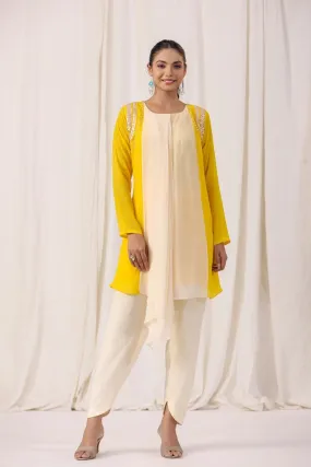 Cream Georgette Silk Embellished Tunic with Dhoti Pants