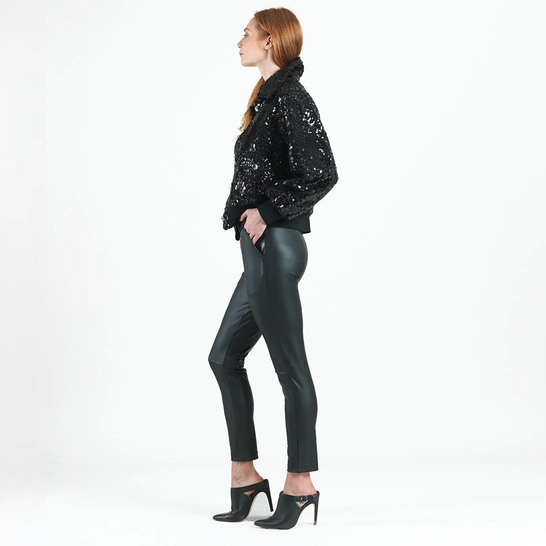 Crushed Faux Fur - Shimmer Embellished Bomber Jacket - Black - Limited Edition!