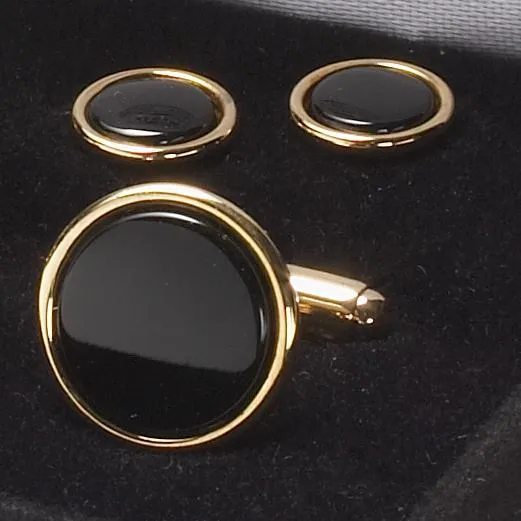 CUFFLINK AND STUD SET - ONYX/GOLD