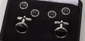 CUFFLINK AND STUD SET - ONYX/SILVER