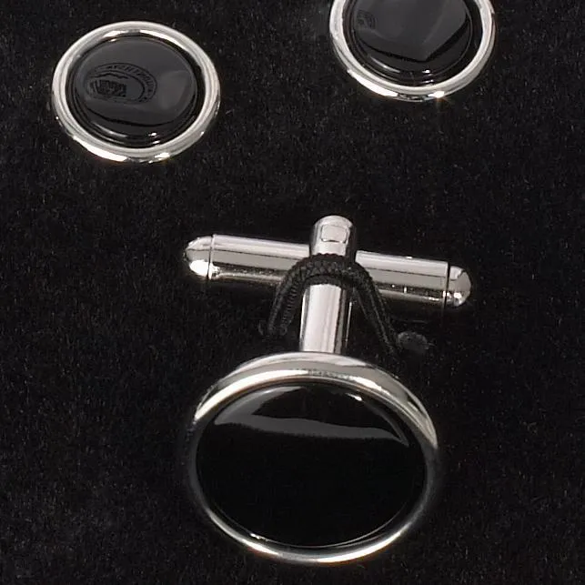 CUFFLINK AND STUD SET - ONYX/SILVER