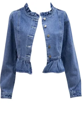 Denim Frill Jacket Mid Blue