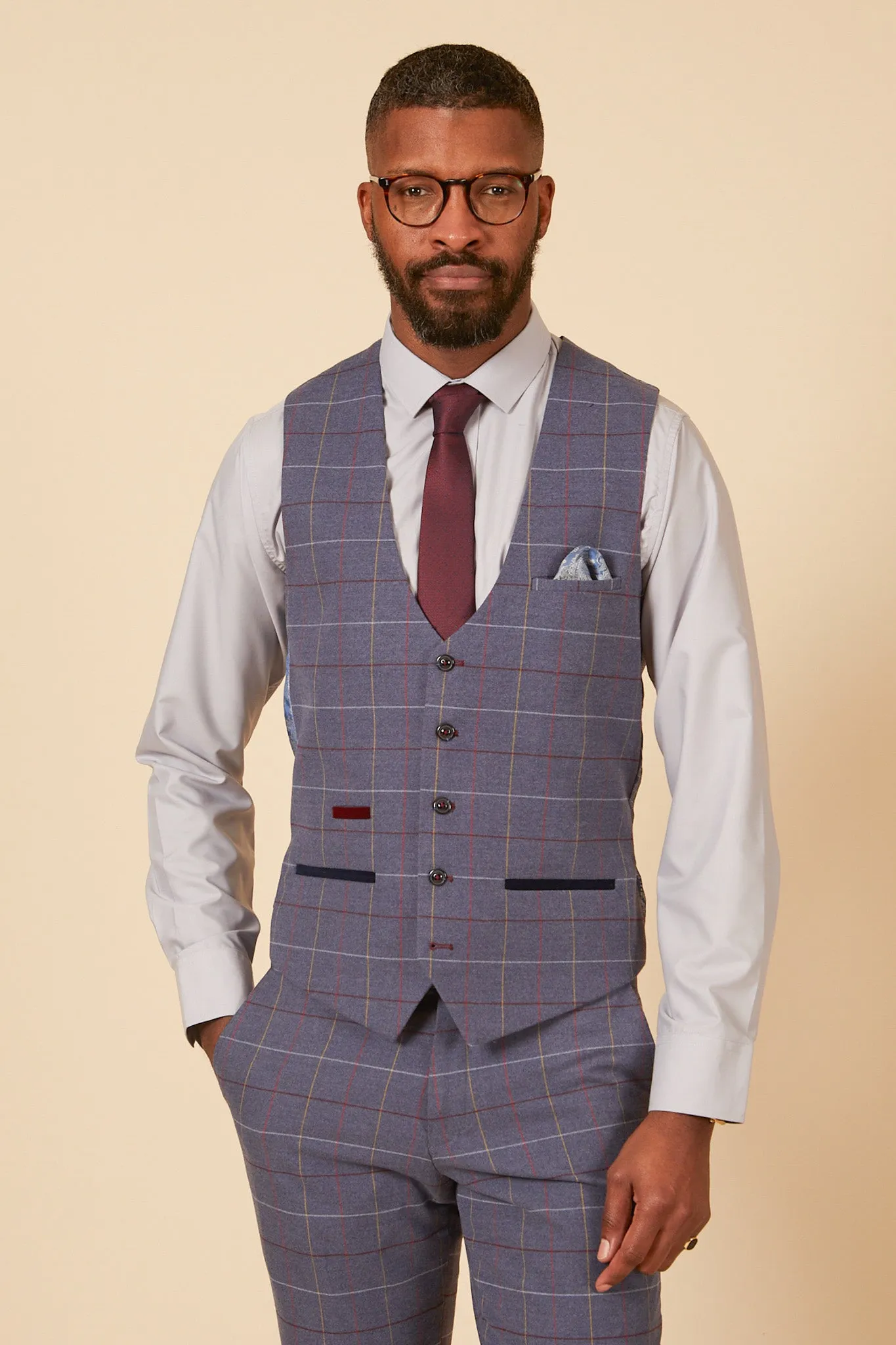 DRAKE - Sky Blue Check Waistcoat