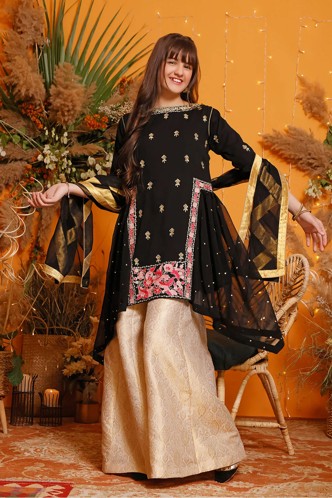 Embroidered Chiffon Banarsi Plazo Suit | MEHRU | P3086