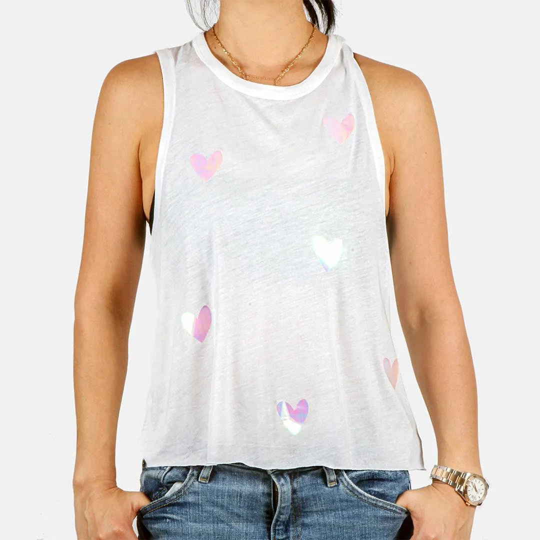 Featherweight White Tank Top - Hologram Hearts