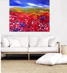 fields of crimson - original on canvas 120 x150 cm cm