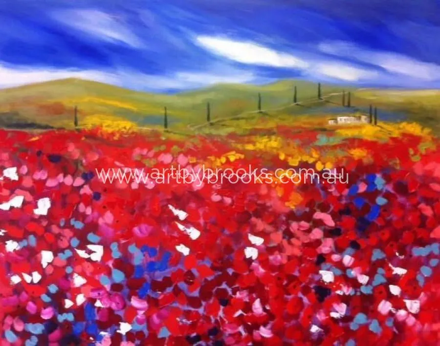 fields of crimson - original on canvas 120 x150 cm cm