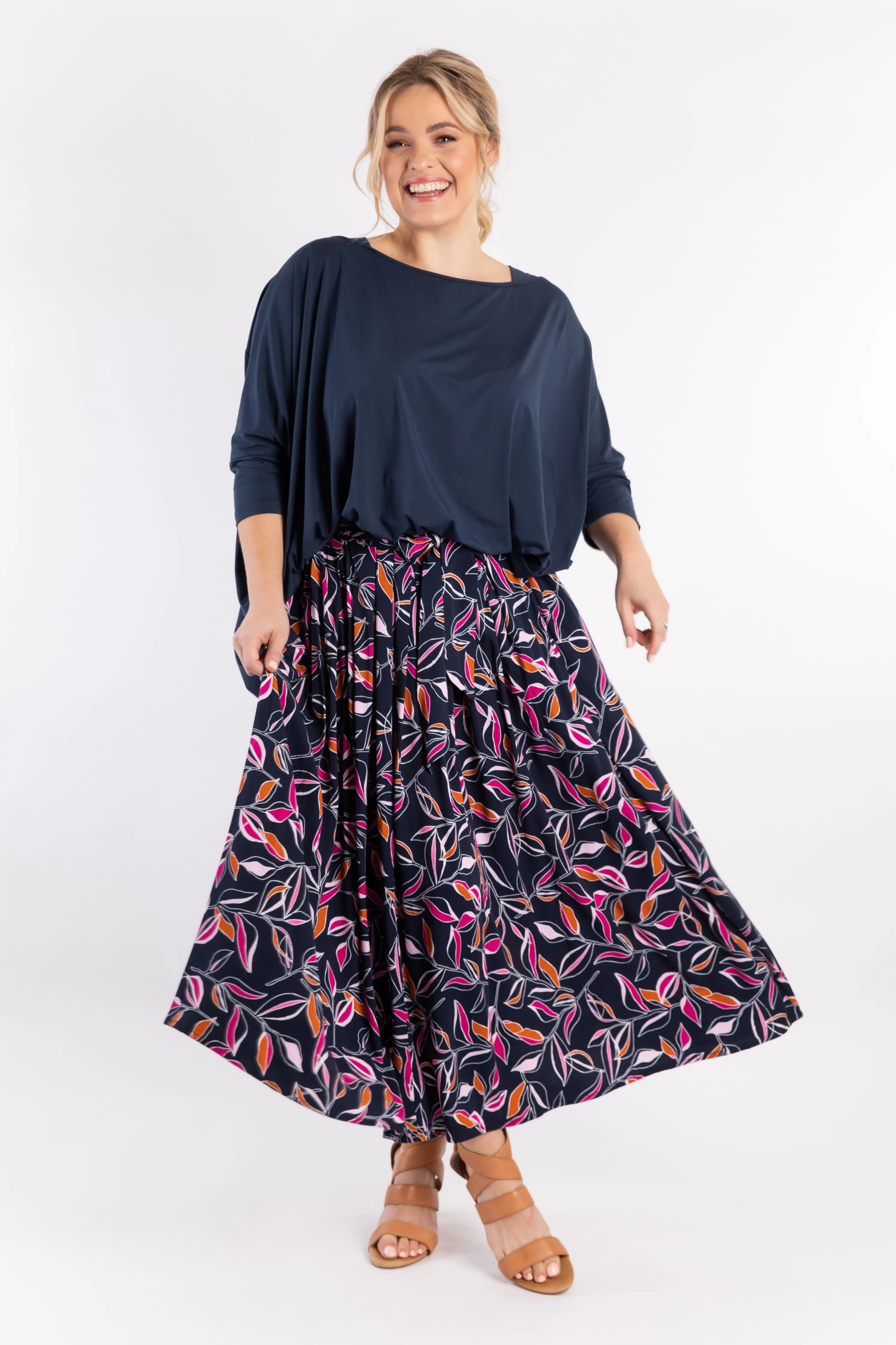 FINAL SALE Twirl Tie Skirt in Botanical Night