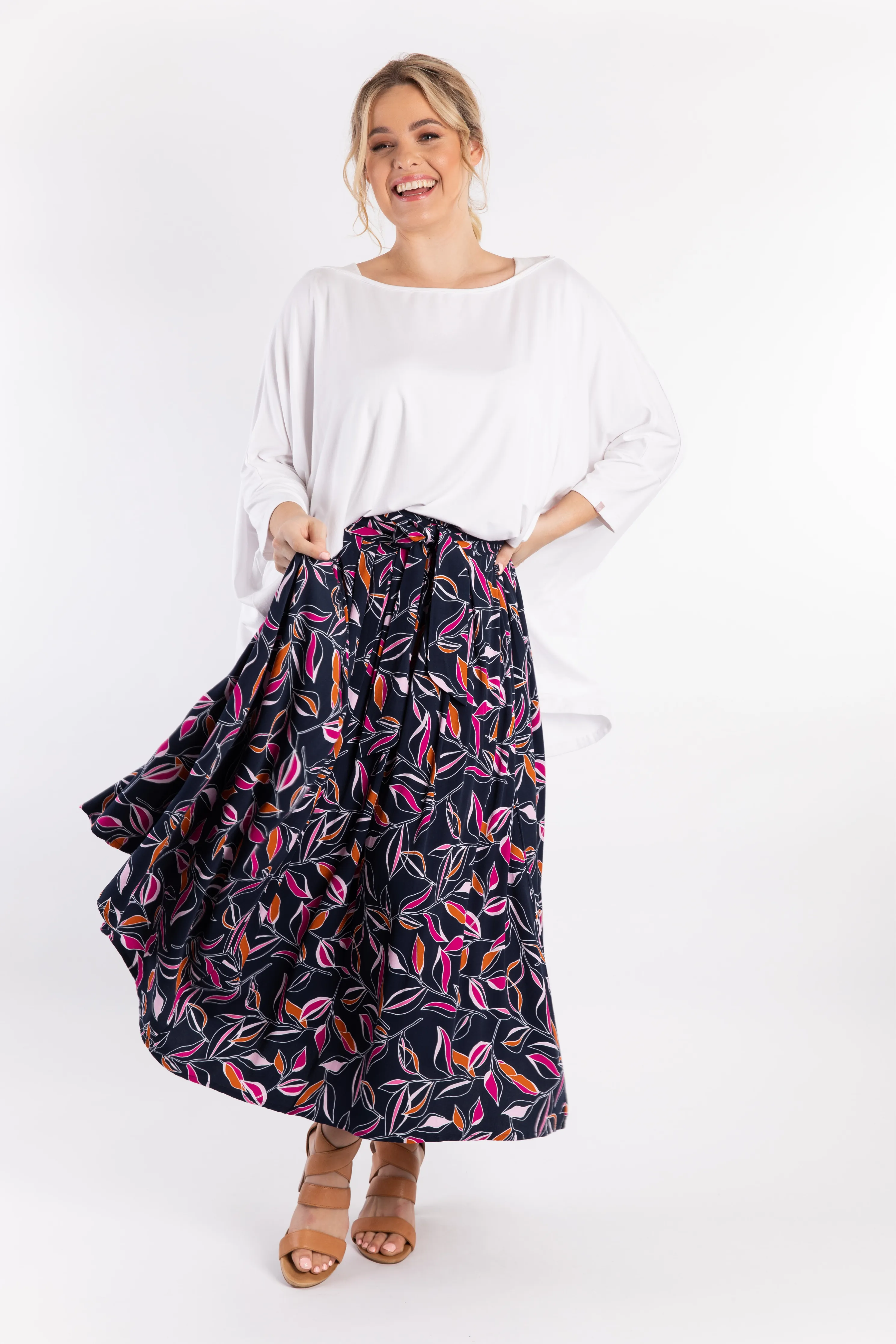 FINAL SALE Twirl Tie Skirt in Botanical Night