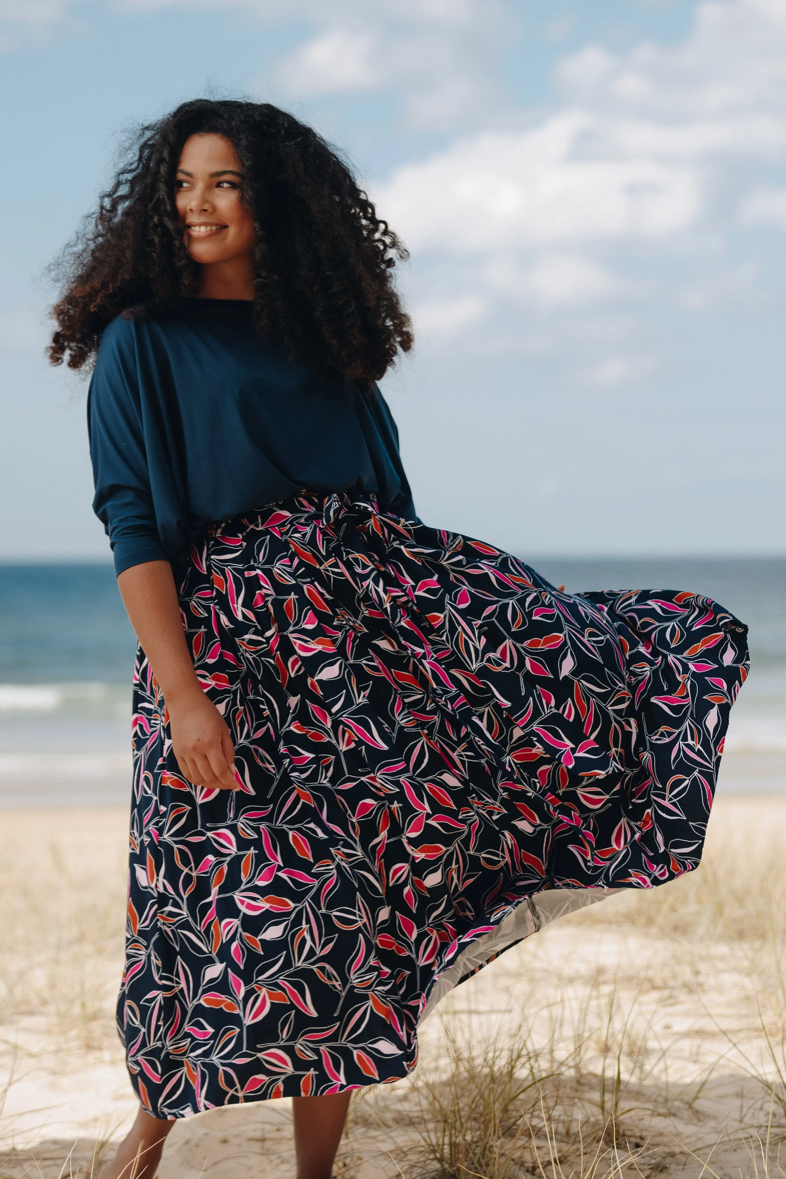 FINAL SALE Twirl Tie Skirt in Botanical Night