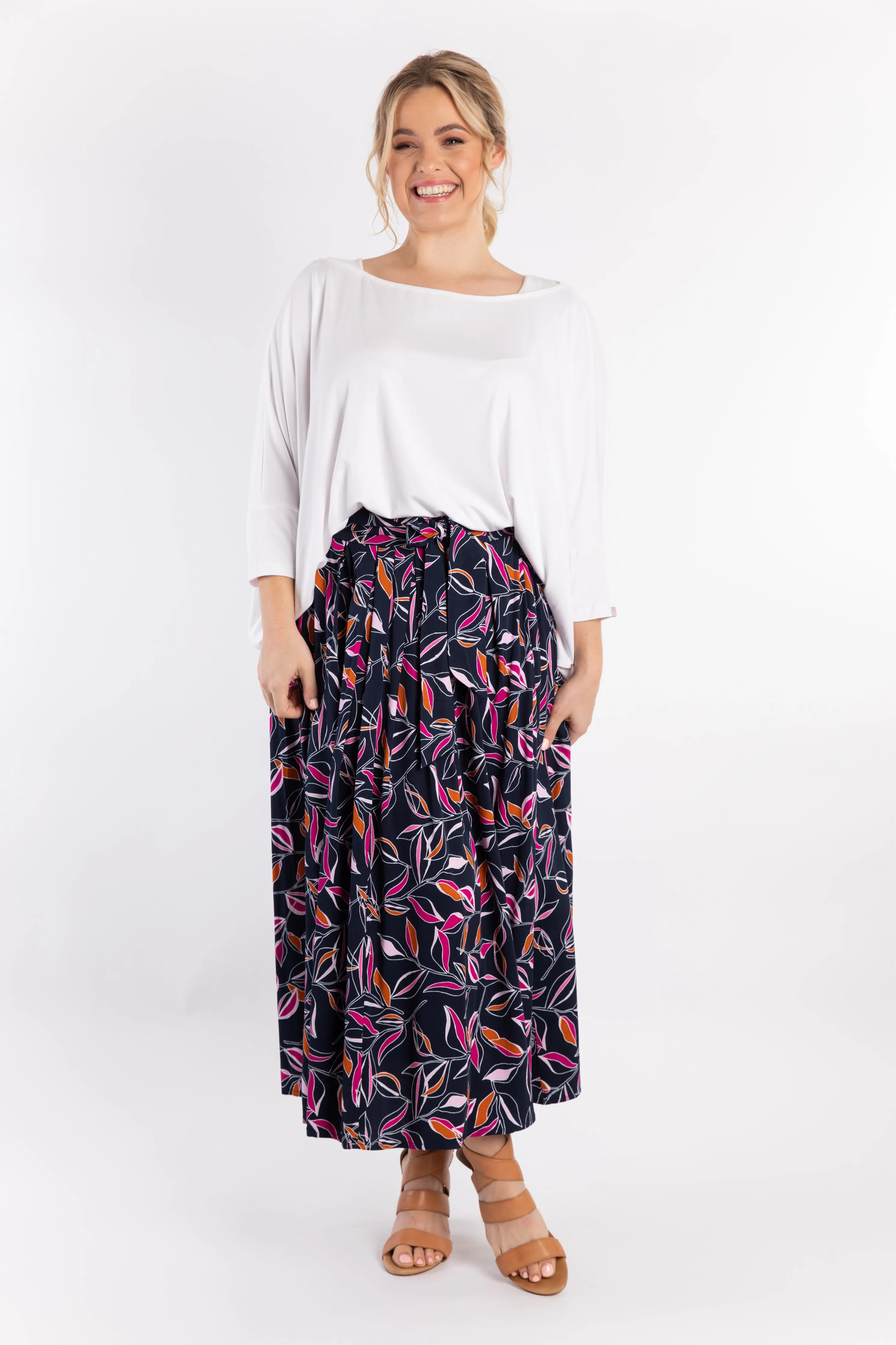 FINAL SALE Twirl Tie Skirt in Botanical Night