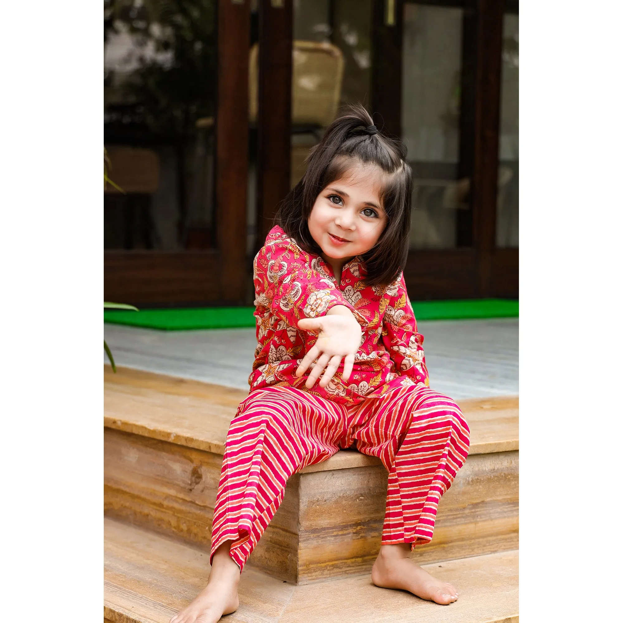 Floral Mosaic with Stripes on Kids Loungewear Set