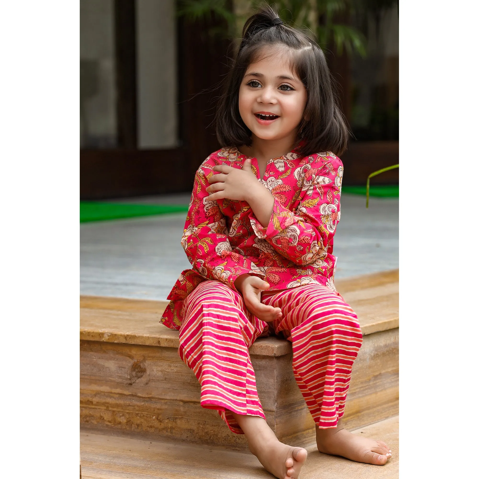 Floral Mosaic with Stripes on Kids Loungewear Set