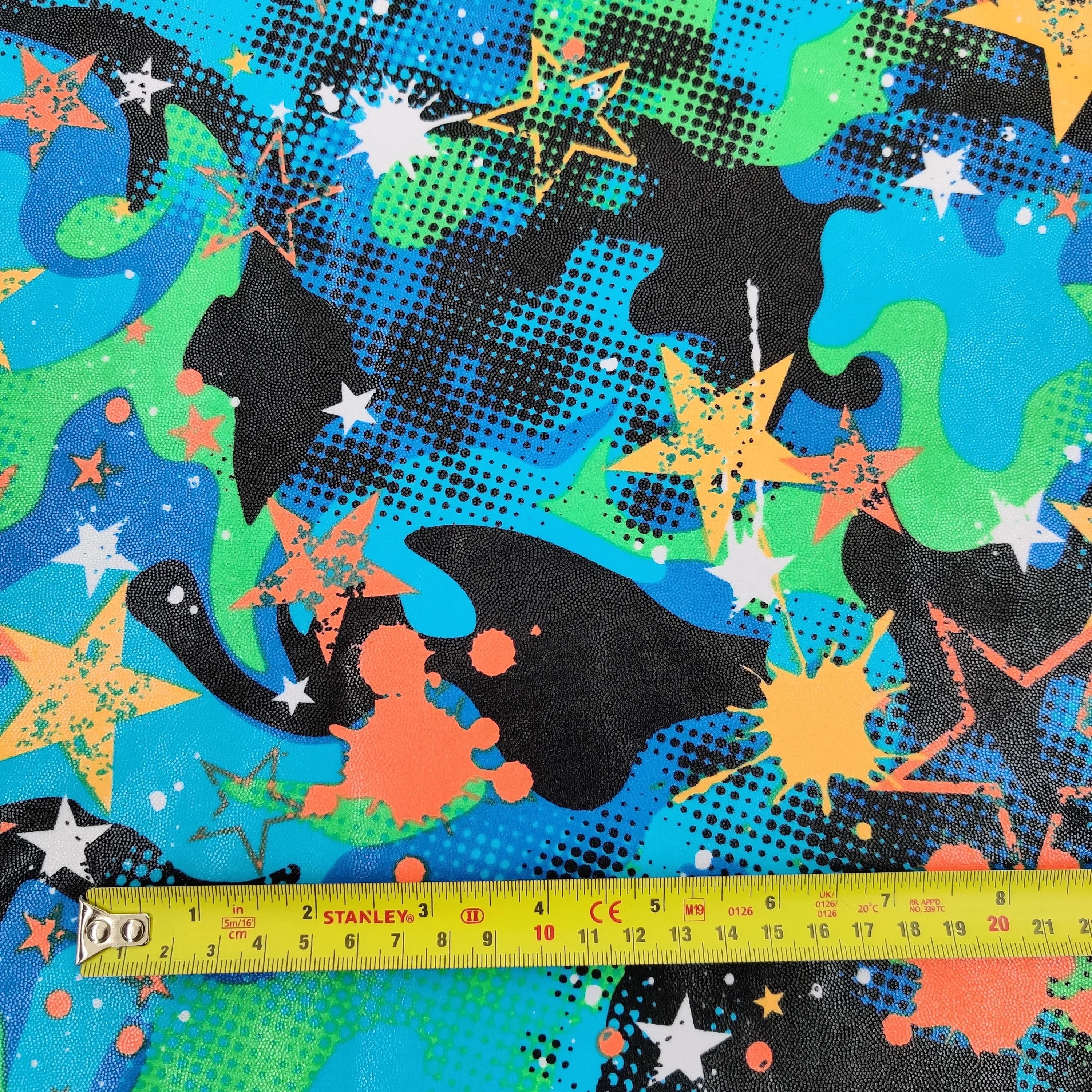 FS607 Blue Pop Stars Poly Spandex Stretch Fabric