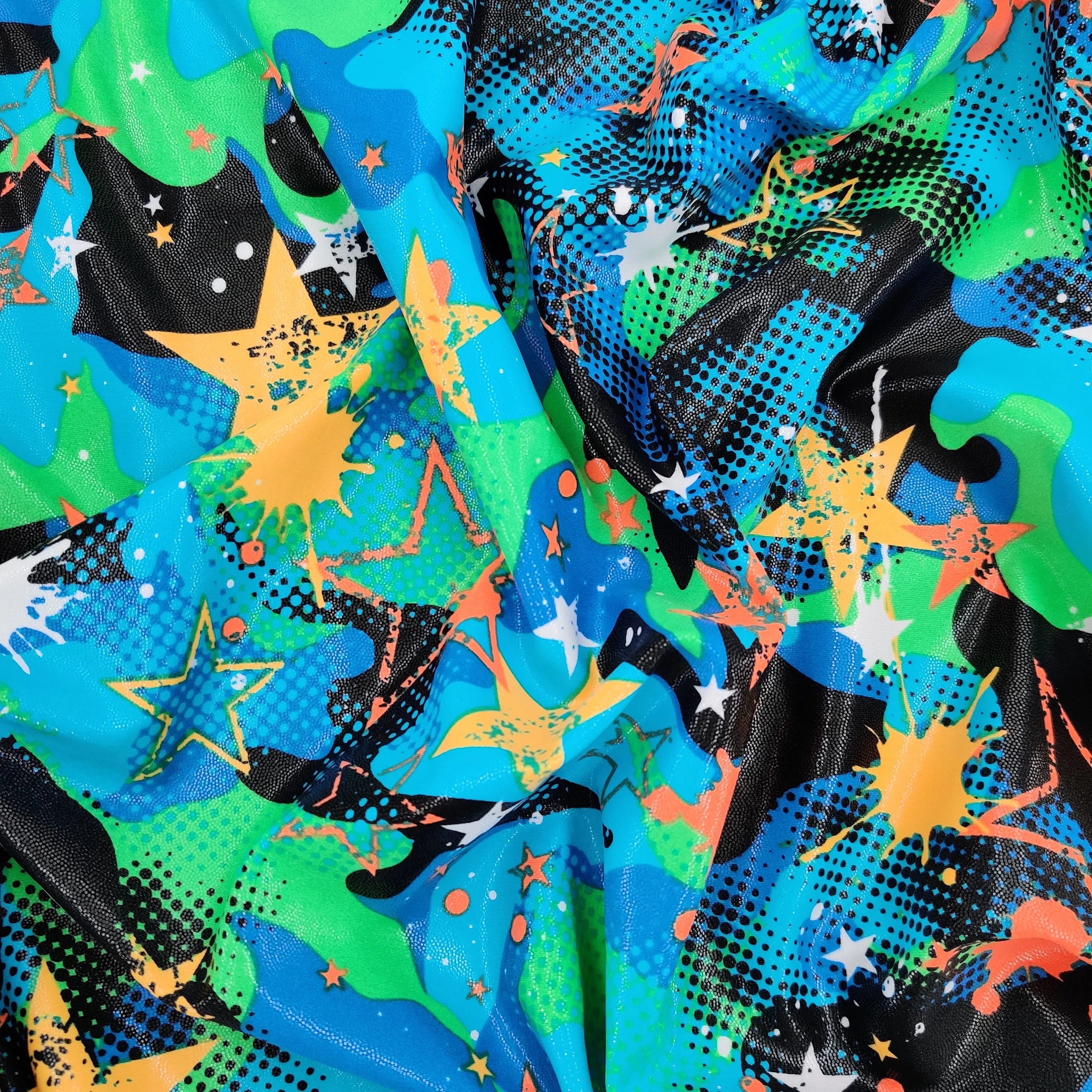 FS607 Blue Pop Stars Poly Spandex Stretch Fabric