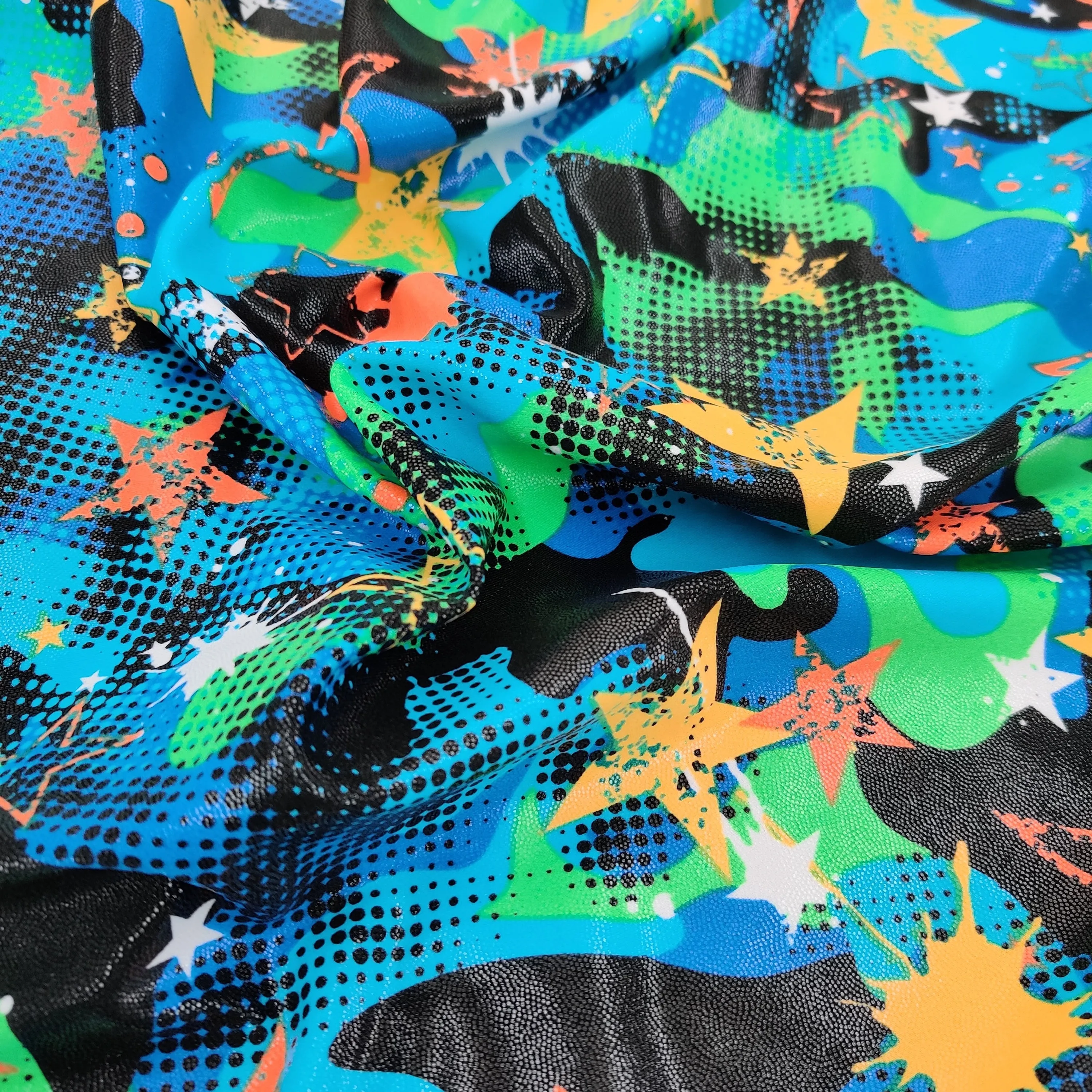 FS607 Blue Pop Stars Poly Spandex Stretch Fabric