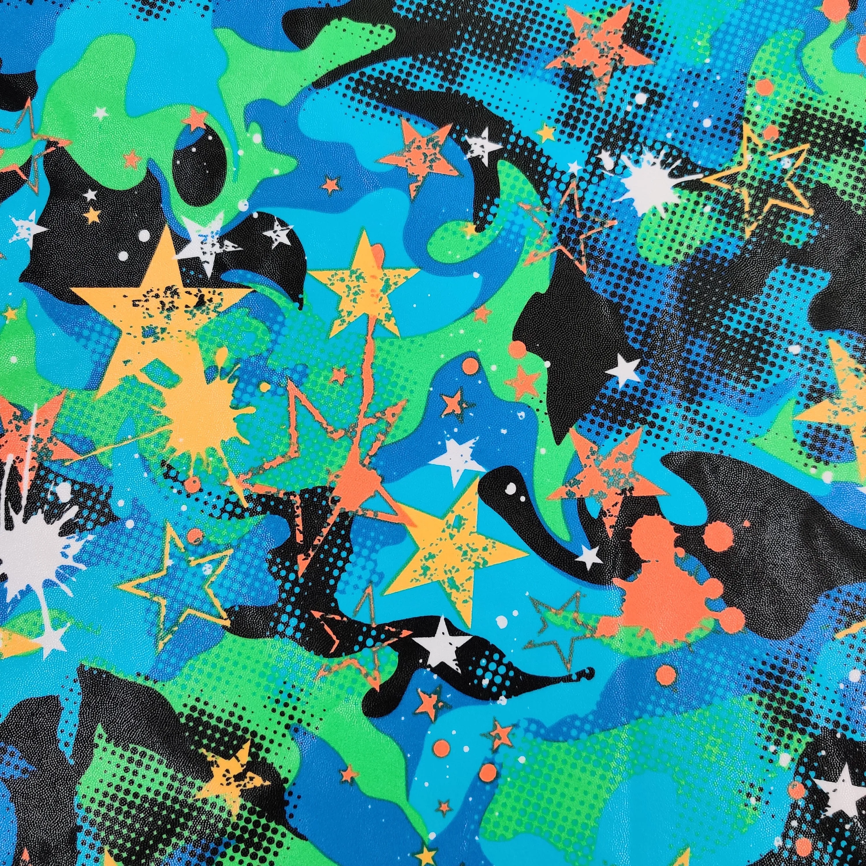 FS607 Blue Pop Stars Poly Spandex Stretch Fabric