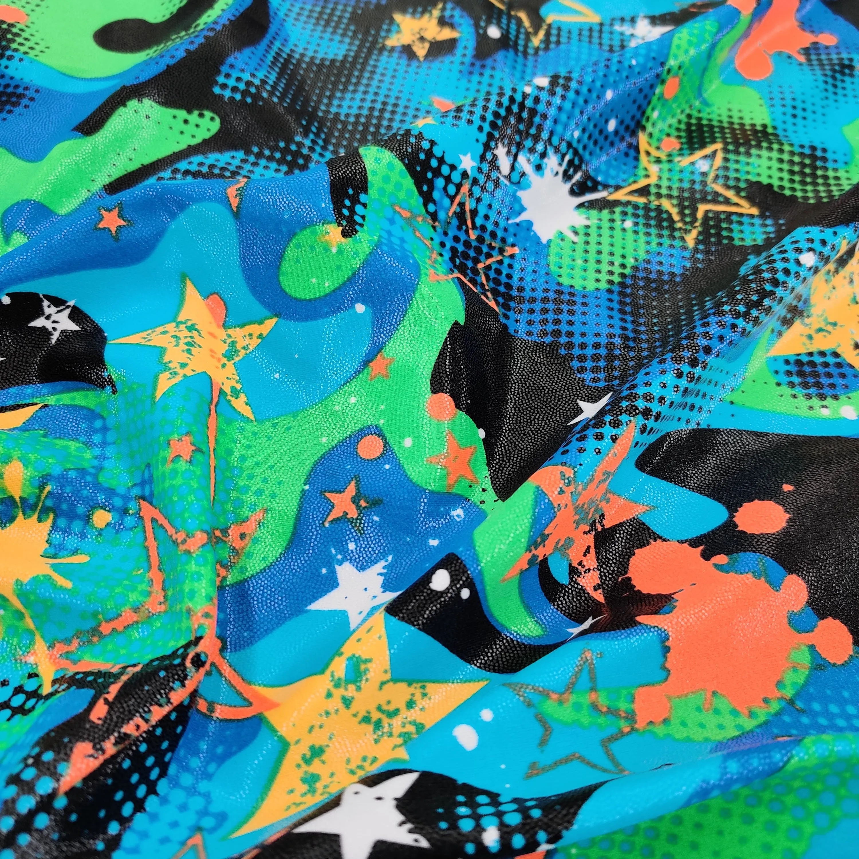 FS607 Blue Pop Stars Poly Spandex Stretch Fabric