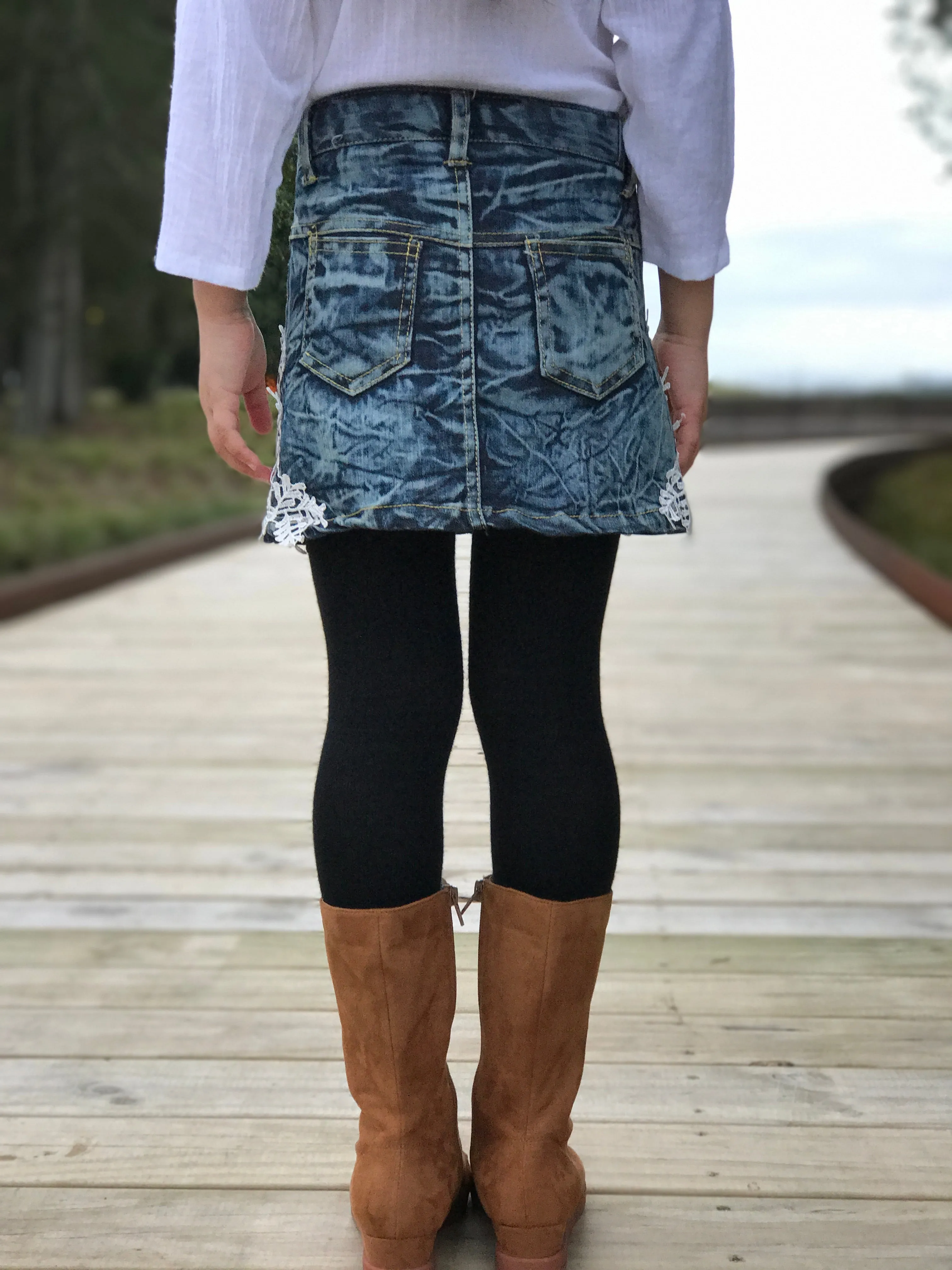 Girls Denim & Lace Skirt