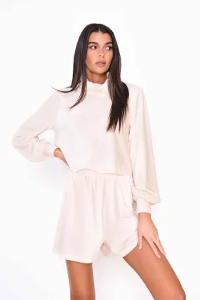 Glamorous Cream Velour Rib Slouchy Fit Shorts