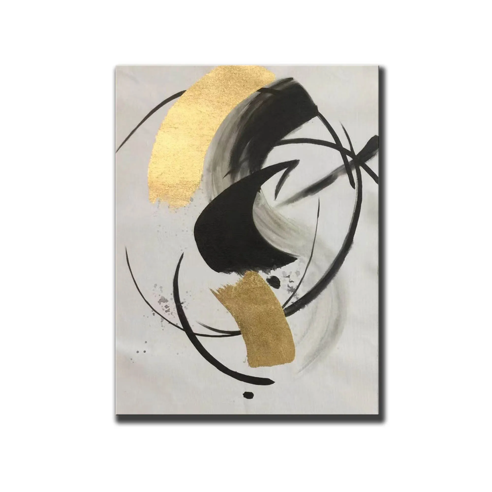 Gold Black White Minimalist Painting on Canvas Oversized Abstract Art Np090